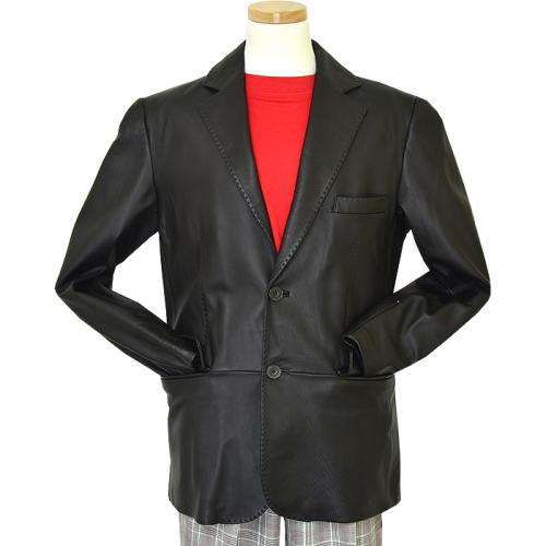 Vintage Black Genuine Lambskin Leather Blazer With Black Hand-Pick Stitching 246572
